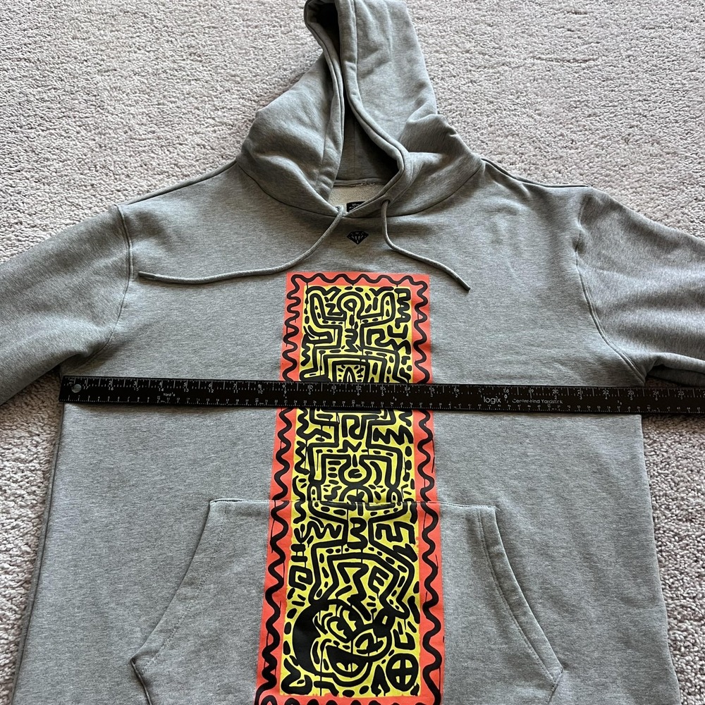 Diamond Supply Mickey Mouse X Keith Haring Hoodie Mens Large Gray Graphic Fleece - Picture 10 of 15